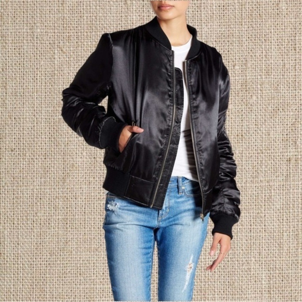 Black Satin Bomber  jacket
